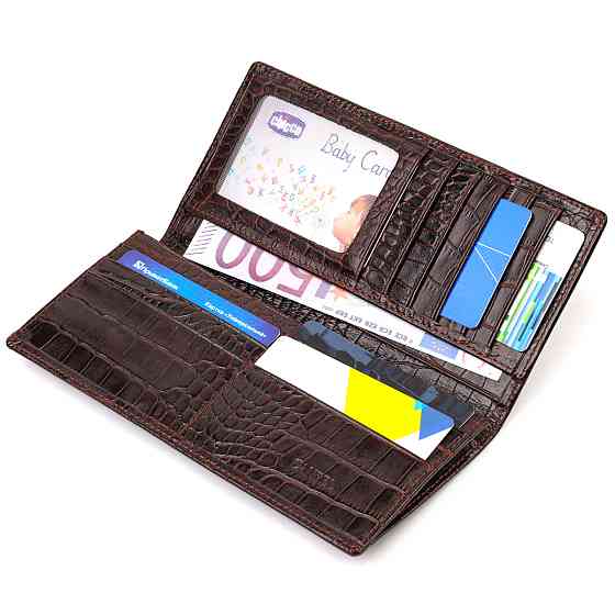 Вертикальний гаманець без застібки з натуральної шкіри C тисненням під крокодила CANPELLINI 21905 Коричневий Київ