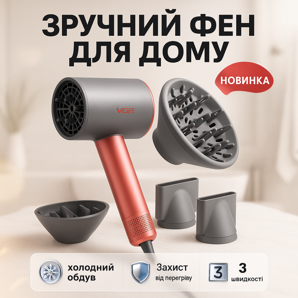 Жіночий фен для волосся VGR, Хороший потужний фен Потужний електричний Електрофен для волосся WX-90 Львів - фото 18