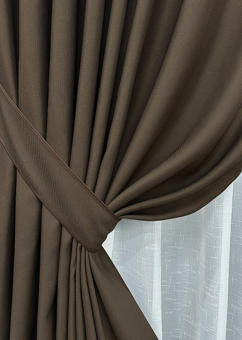 Комплект штор VR-Textil рогожка преміум TERRA LUXE 150х270 2шт і Тюль 500х270 1861ш-115т шоколадний з білим 71-079/4 Київ - фото 4
