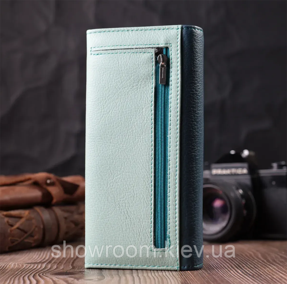 Женский кожаный кошелек на магните (140) голубой Киев - изображение 2