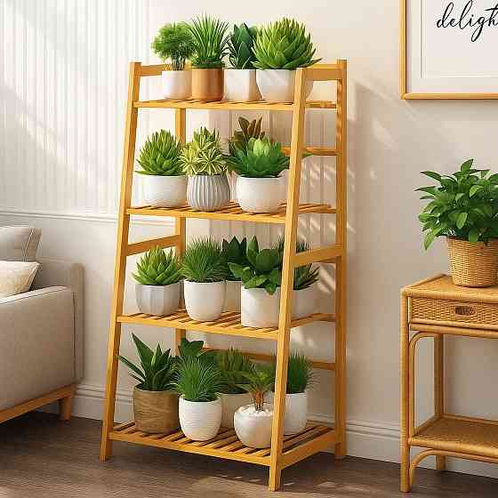 Полка этажерка для цветов и растений на 4 яруса ,напольный универсальный стелаж для дома дерево Каменец-Подольский