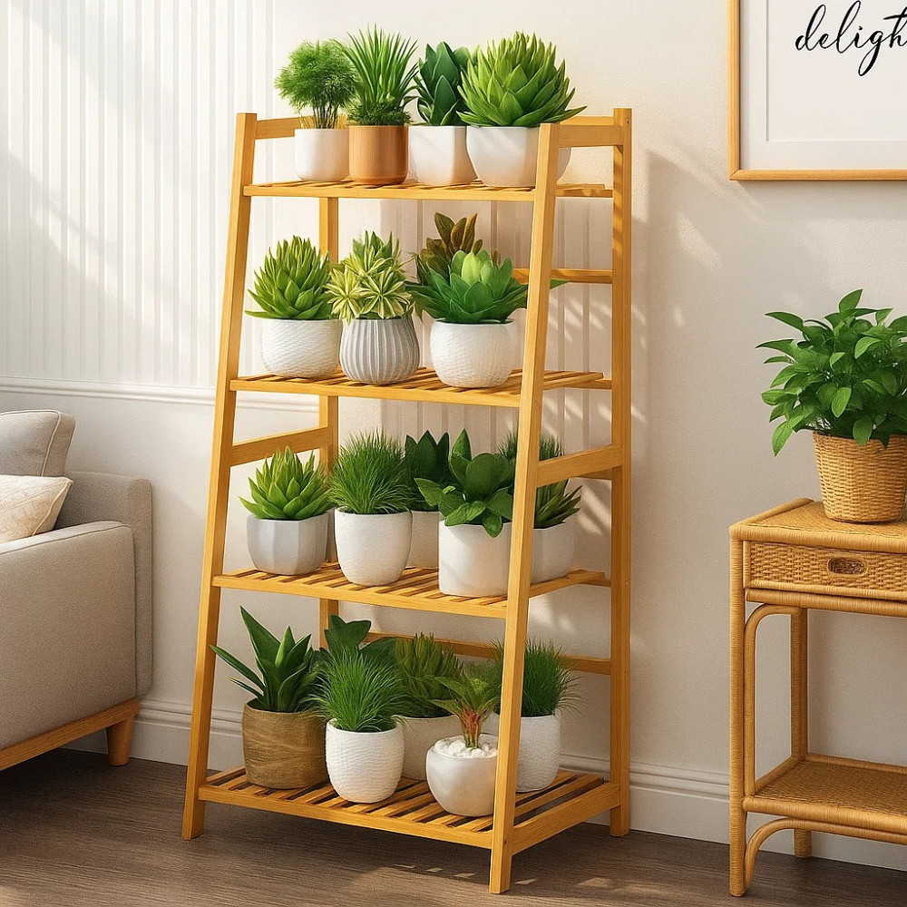 Полиця етажерка для квітів і рослин на 4 яруси, підлоговий універсальний стелаж для будинку дерево Кам'янець-Подільський - фото 4