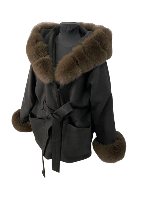 Пончо женское натуральный мех оверсайз с капюшоном и манжетами Черный 46/48 Харьков - изображение 2