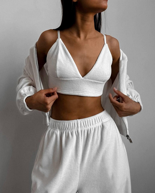 Женский стильный прогулочный костюм тройка турецкий велюр спорт Молочный, 46/48 Одесса - изображение 1