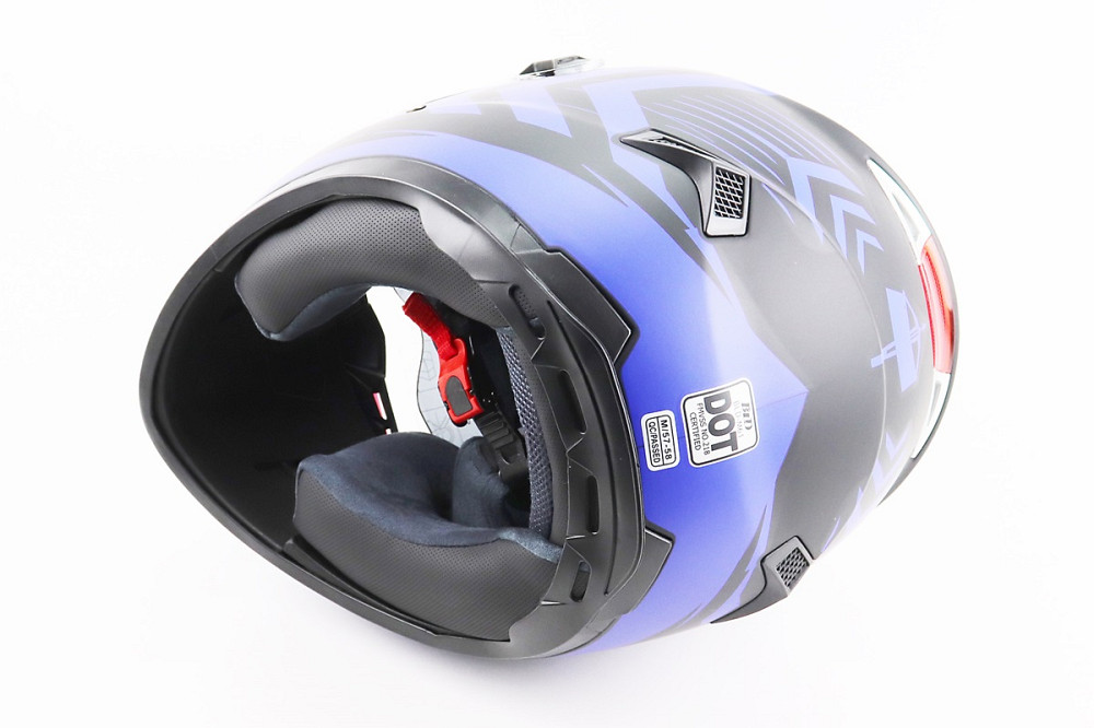 Шолом інтеграл, закритий (сертифікація DOT)+відкидні окуляри BLD-М61 M (57-58см), ЧОРНО-СИНІЙ (флуоресцентний) Київ - фото 2