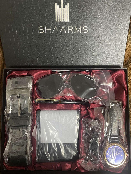 Подарочный набор для мужчин 6 в 1 (часы, очки, ручка, ремень, кошелек, брелок), черный, подарочная коробка Киев - изображение 8