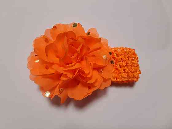 Детская повязка на голову кислотно-оранжевая - окружность головы около 40-52см, диаметр цветка 9см Киев