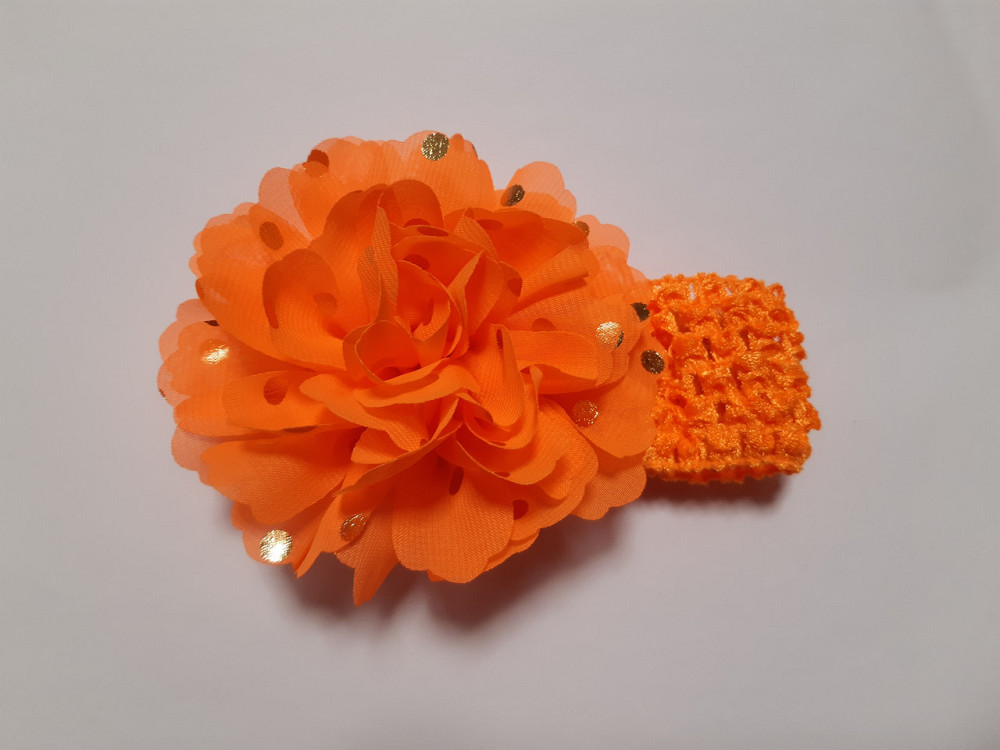 Детская повязка на голову кислотно-оранжевая - окружность головы около 40-52см, диаметр цветка 9см Киев - изображение 1