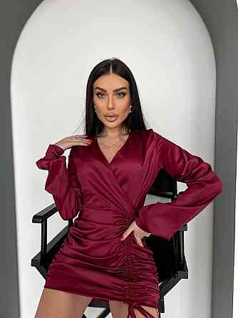 Жіноча романтична мініплаття костюмний атлас Бордовий, 44/46 Одеса