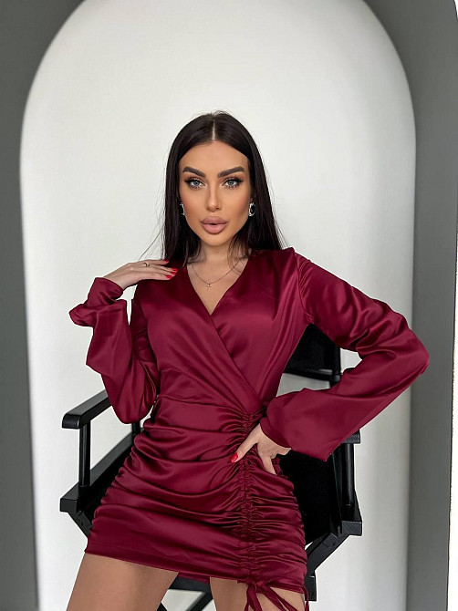 Жіноча романтична мініплаття костюмний атлас Бордовий, 44/46 Одеса - фото 2