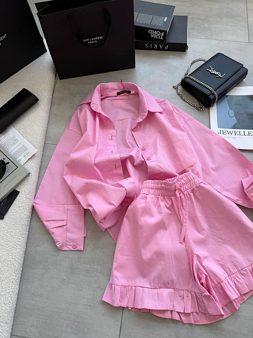 Жіночий літній костюм-двійка: сорочка та шорти котон Рожевий, 44/46 Одеса - фото 1