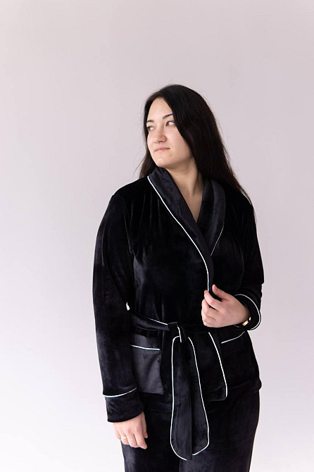 Домашний костюм на запах с поясом Черный б/к XL Харьков - изображение 4