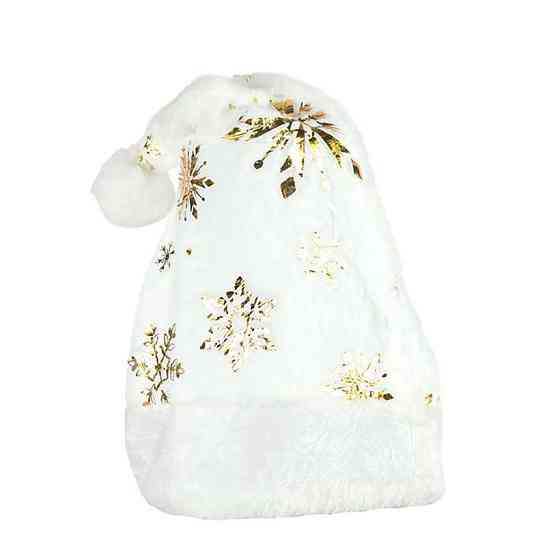 Новорічна шапка Святого Миколая 6241-22(Gold-2) білий, золоті сніжинки Вінниця