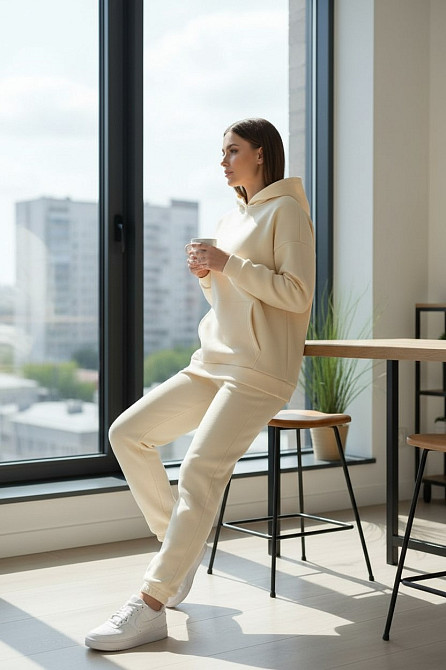 Жіночий спортивний теплий костюм тринитка на флісі Молочний M-L Харків - фото 11