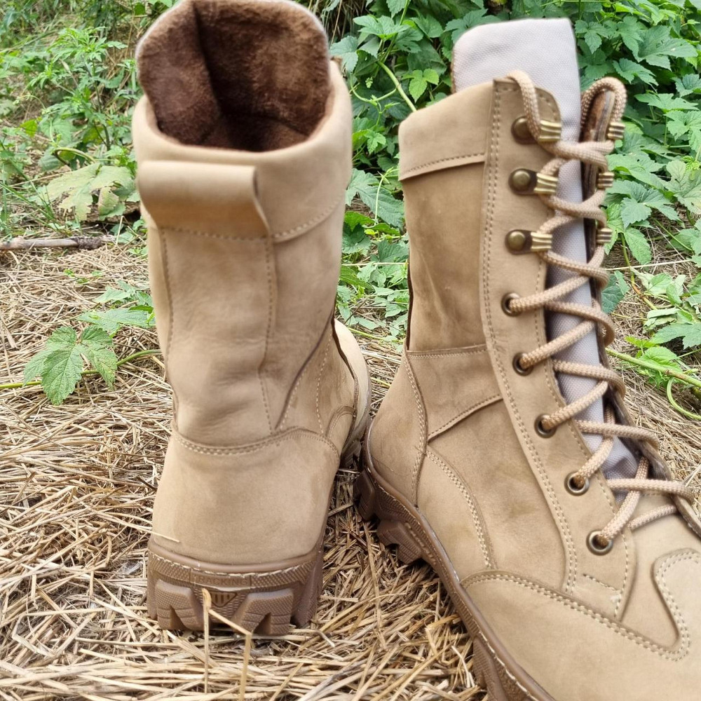 Тактичні демісезонні чоловічі бежеві берці ТАЙФУН , Якісні шкіряні берці весна осінь для ЗСУ Львів - фото 3