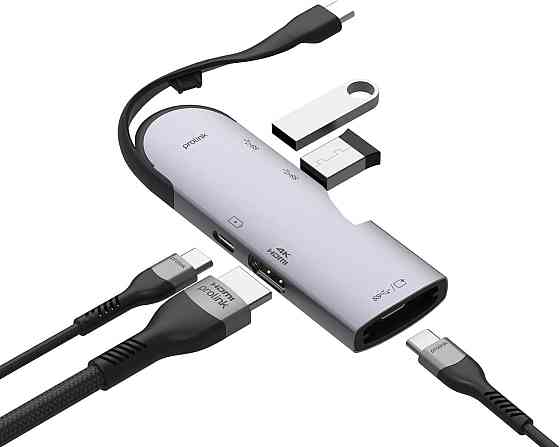 USB-хаб Prolink 5-в-1, адаптер USB-C – HDMI 4K, 2×USB 3.0, PD 60W, сумісний з MacBook, iPad, Surface Київ