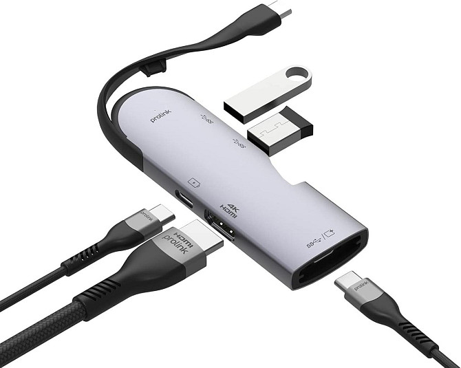 USB-хаб Prolink 5-в-1, адаптер USB-C – HDMI 4K, 2×USB 3.0, PD 60W, сумісний з MacBook, iPad, Surface Київ - фото 1