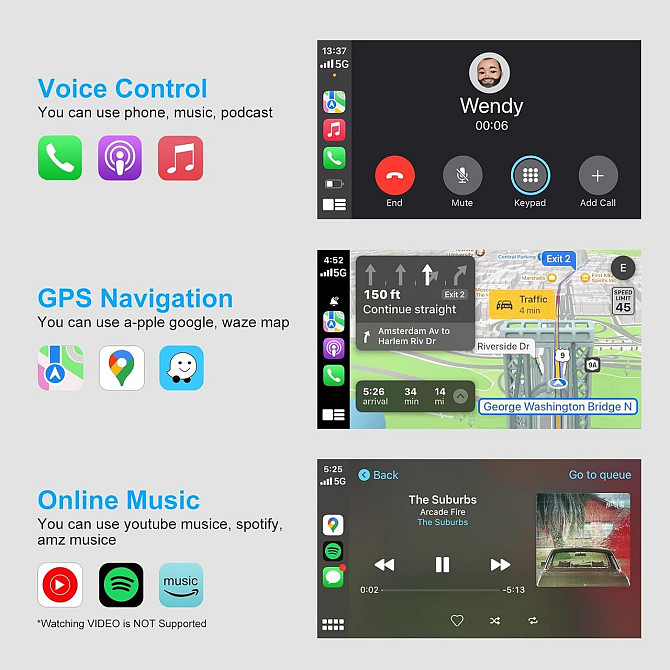 Бездротовий адаптер CarPlay с U2C-AIR 2.0, перехідник з дротового Карплей, USB-С, підтримка iOS 10+, Київ - фото 8