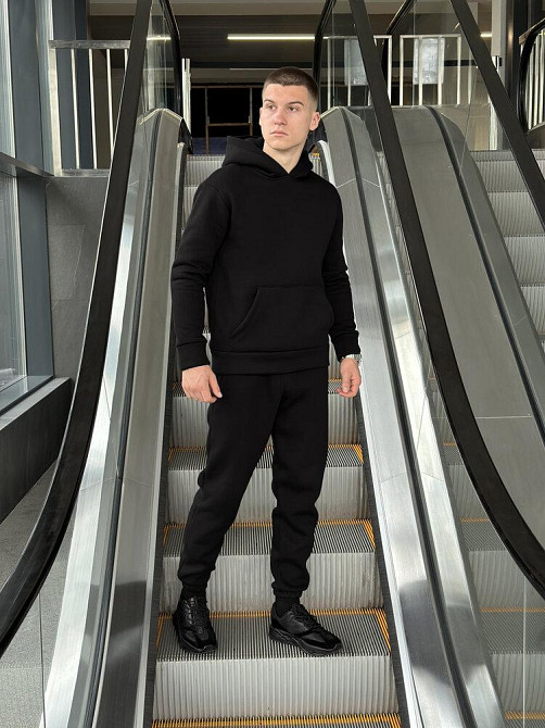 Теплое мужское худи на флисе с капюшоном чёрное Pobedov 008 ЗИМА Киев - изображение 2