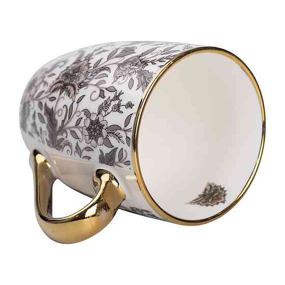 порцелянова чашка 400 мл із золотим обідком і золотою ручкою Сіра RX-N240665G Коломия