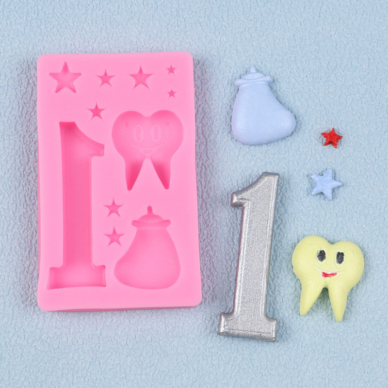Молд силиконовый Зубик цифра 1 звёздочки 99 на 61 мм розовый Киев - изображение 7