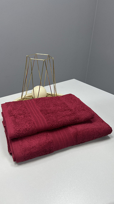 Комплект рушників Ideal Textile з бордюром 2 шт (50х90см + 70х140см) 500 г/м2 (56860401) Бордовий Чернівці - фото 9