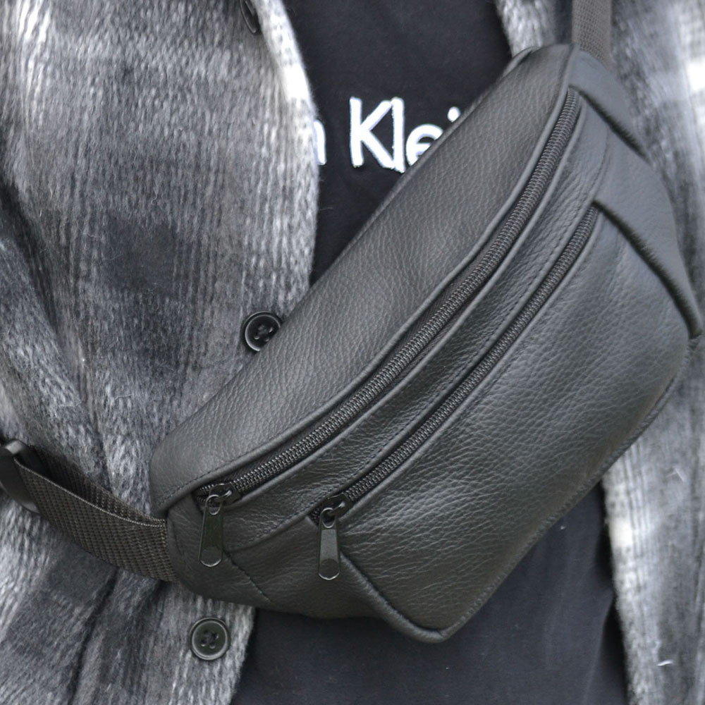 Бананка чоловіча чорна, Зручна чоловіча шкіряна бананка Сумка ремінь на пояс DN-38 Львів - фото 6