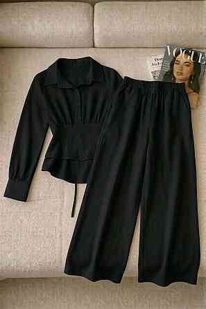 Жіночий стильний трендовий повсякденний костюм льон жатка Одеса