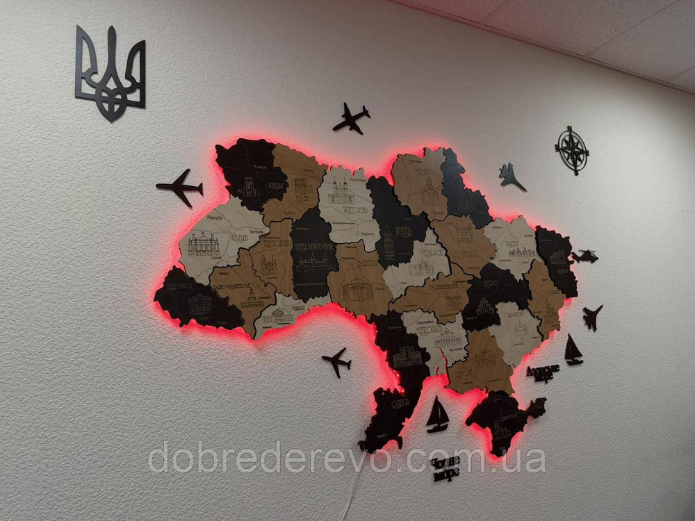Многослойная карта Украины с подсведкой 100х70 см. Вижница - изображение 3