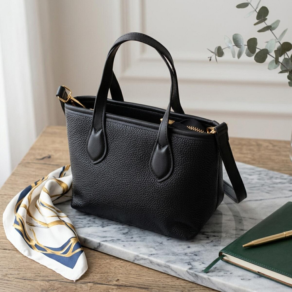 Вместительная сумка с двумя ручками из натуральной кожи Vintage 22286 Черная Киев - изображение 14