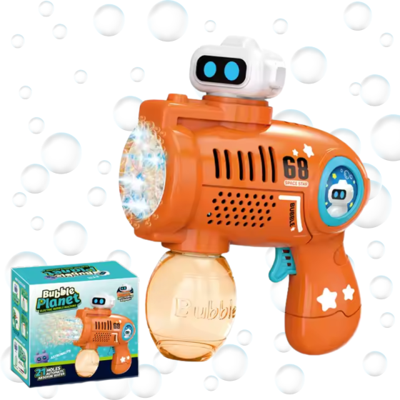 Генератор мыльных пузырей, пистолет на батарейках с LED-подсветкой для мыльных пузырей для детей, оранжевый Каменец-Подольский