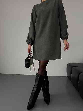 Женское базовое платье свободного кроя с объемными рукавчиками микровельвет Хаки, 50/52 Одесса