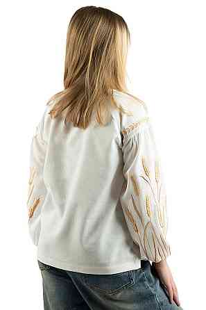 Вышиванка для девочек льняная с длинным рукавом,  молочная Киев