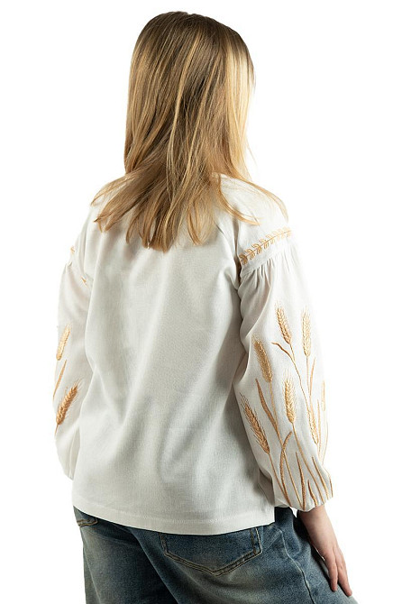 Вышиванка для девочек льняная с длинным рукавом,  молочная Киев - изображение 5