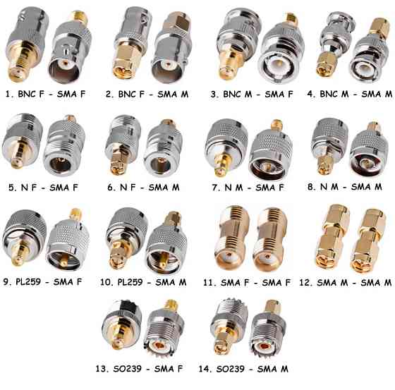 Набір перехідників для антен, адаптери SMA на SMA BNC N PL259 SO239, 14 шт. Вінниця