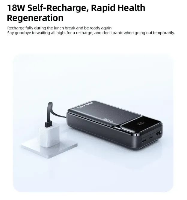 Зовнішній акумулятор Power Bank AWEI PA-93 20000 мАг 22.5W QC3.0 PD дисплей швидка зарядка LED індикатор Одеса - фото 4