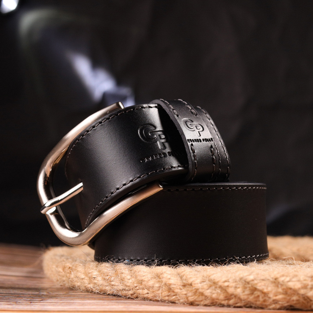 Качественный ремень для мужчин из натуральной кожи Grande Pelle 21463 Черный Киев - изображение 10