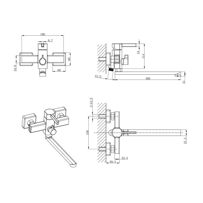 Змішувач для ванни Mixxus Bond 006 Euro (MI7152) Київ - фото 3