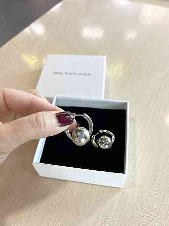 Сережки кільця Balenciaga з кульками сріблення, сережки трансформери, маленькі стильні сережки кільця Одеса