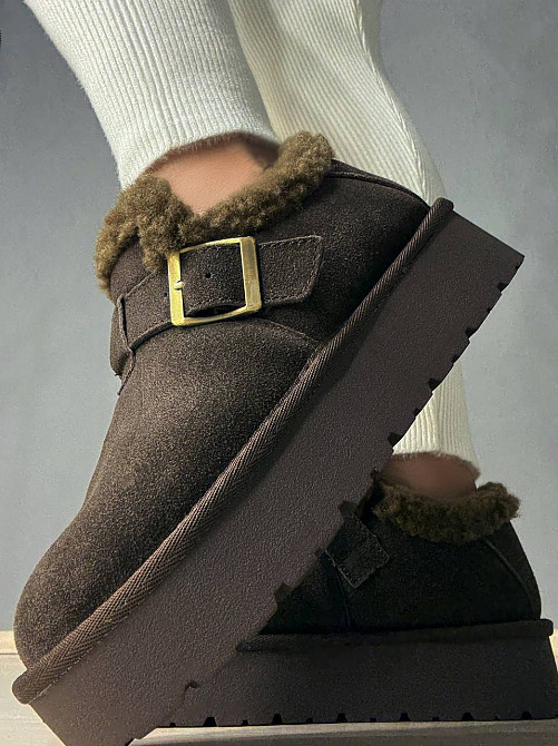 Ботинки женские Hengji 003-7 угги натуральная замша с пряжкой коричневые, 37, 23,5 см Киев - изображение 13