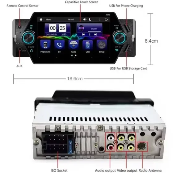 Унивесарльная Автомагнитола 1Din 5'' PA 455U Bluetooth TFT-дисплей 4x50 Вт MP5, MP4, MP3, WMA,AUX вх Киев