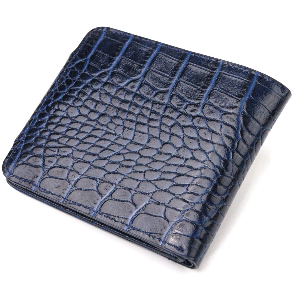Стильное портмоне для мужчин в два сложения из натуральной фактурной кожи с тиснением под крокодила Синее (CANPELLINI) Киев - изображение 6