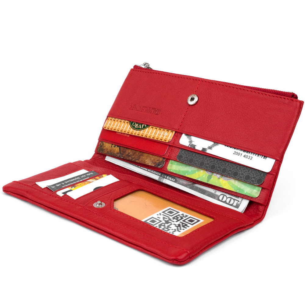 Вертикальный кошелек на кнопке женский Красный (ST Leather) Киев - изображение 9