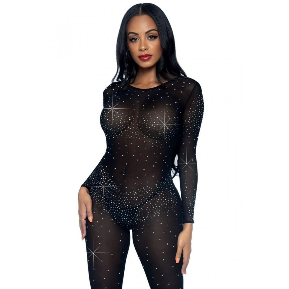 Полупрозрачный комбинезон Leg Avenue Rhinestone со стразами и вырезом на спине, черный, M Sex Aura Киев - изображение 3