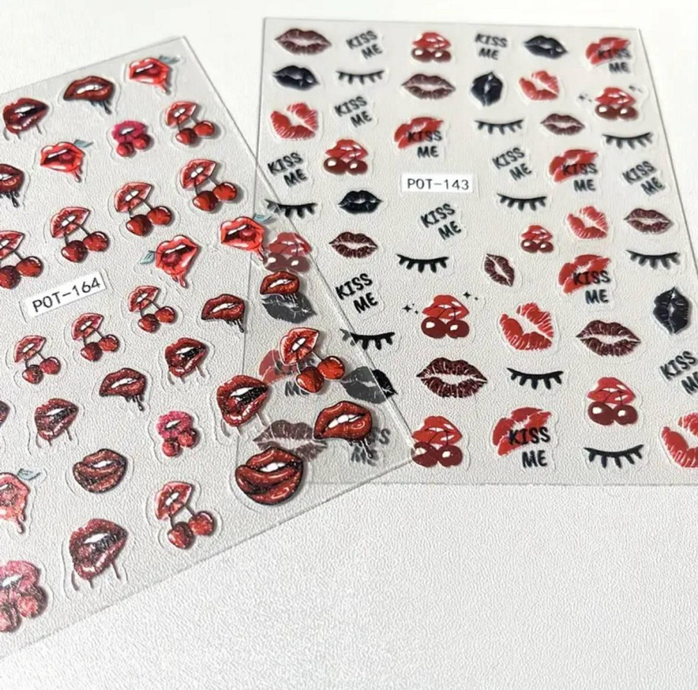3D наклейки для ногтей губы и вишни – набор 2 листа Киев - изображение 4