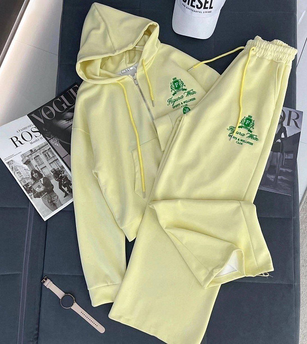 Жіночий стильний повсякденний костюм турецький двонитка Лимонний, 46/48 Одеса - фото 1