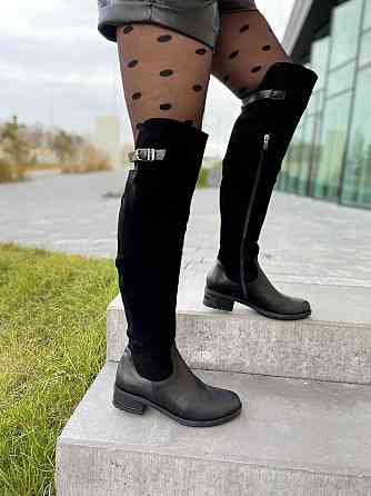 Vesna Ботфорти жіночі VESNA чорні шкіра+замша натуральна висота 53 см обхват 35-37 см (2411/2) Коломия