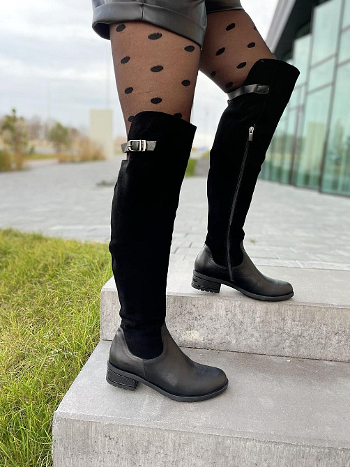 Vesna Ботфорти жіночі VESNA чорні шкіра+замша натуральна висота 53 см обхват 35-37 см (2411/2) Коломия - фото 2