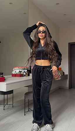 Женский прогулочный костюм двойка из велюра Черный, 42/44 Одесса