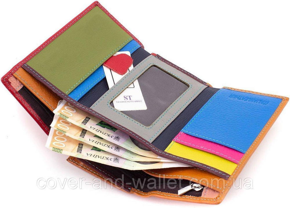 Пудровый женский кожаный кошелек на магнитах среднего размера ST 021 Красный Киев - изображение 6